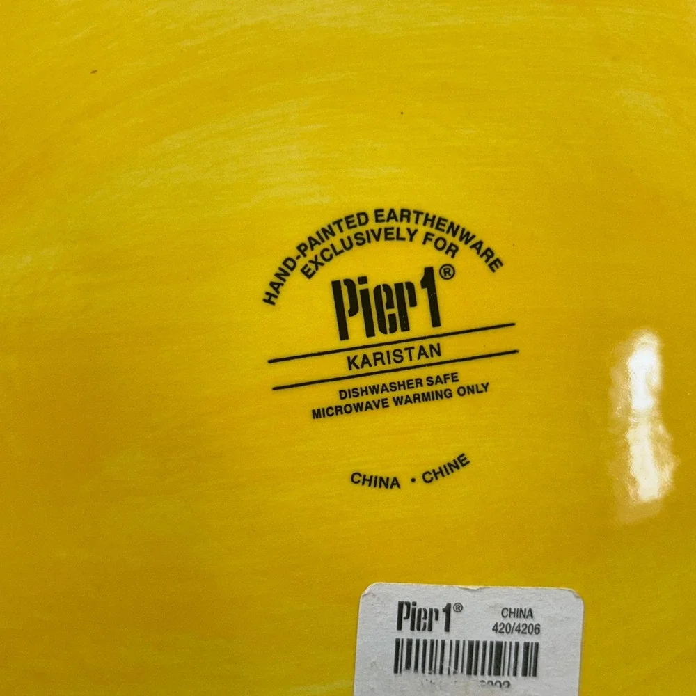 Pier 1 Karistan Hand Painted Earthenware Oval Serving Platter Yellow 16 Inch